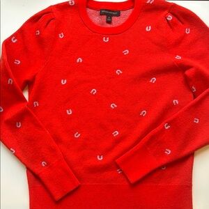 Banana Republic Red Sweater with Silver Horseshoe Design